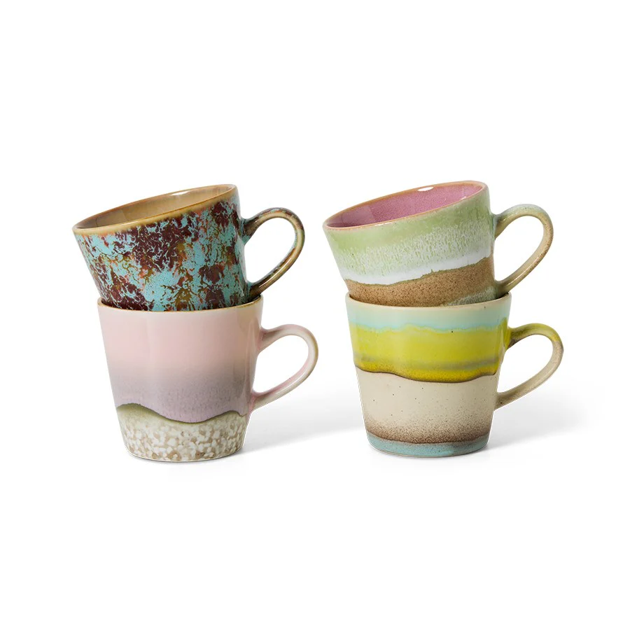 70's Ceramics: Americano Mugs, Rococo (Set of 4)