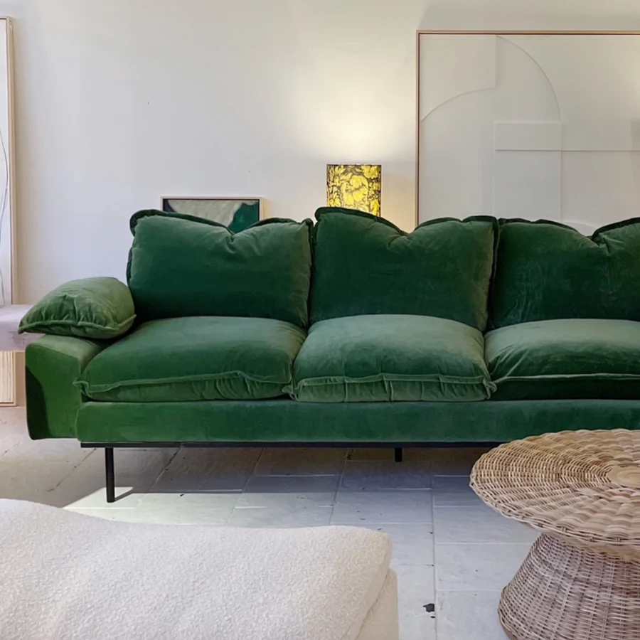 Retro Sofa: 4- Seats, Royal Velvet, Green - Image 3