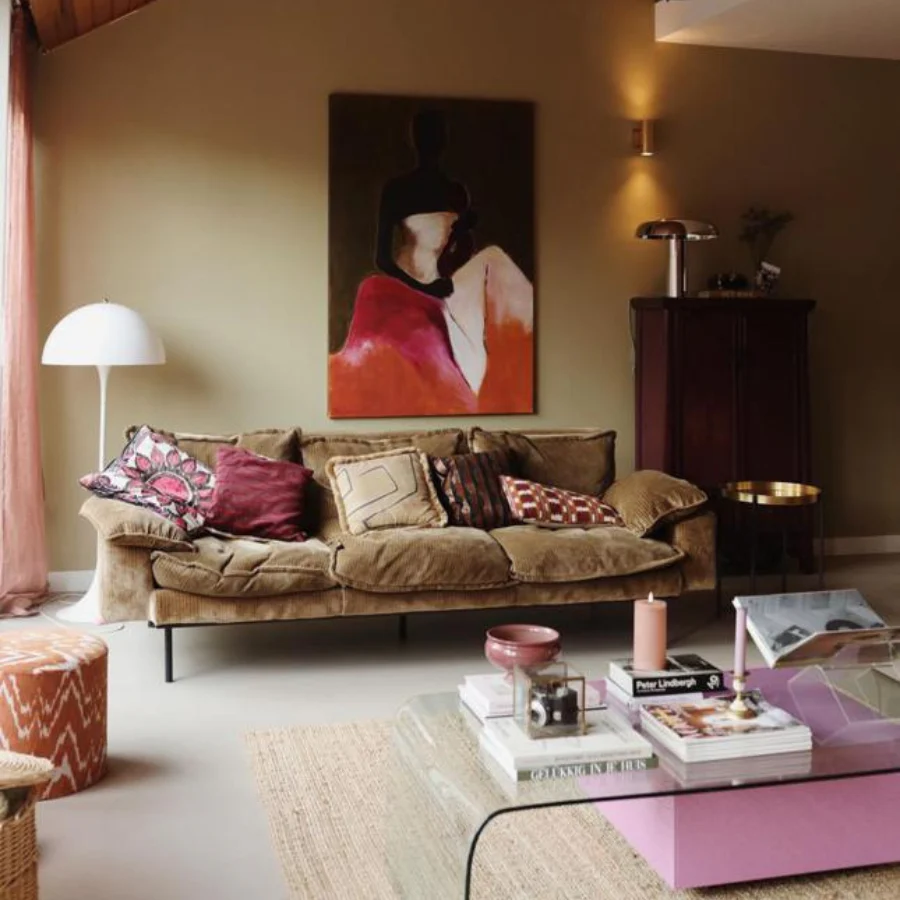 Retro Sofa: 4 Seats, Velvet Corduroy, Aged Gold - Image 4
